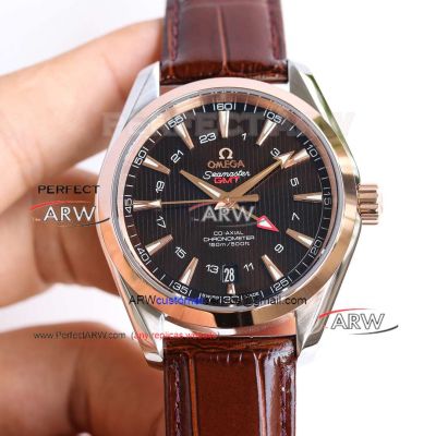 Swiss Replica Omega Seamaster Aqua Terra GMT Two tone Rose Gold Brown Dial 8605 Watch